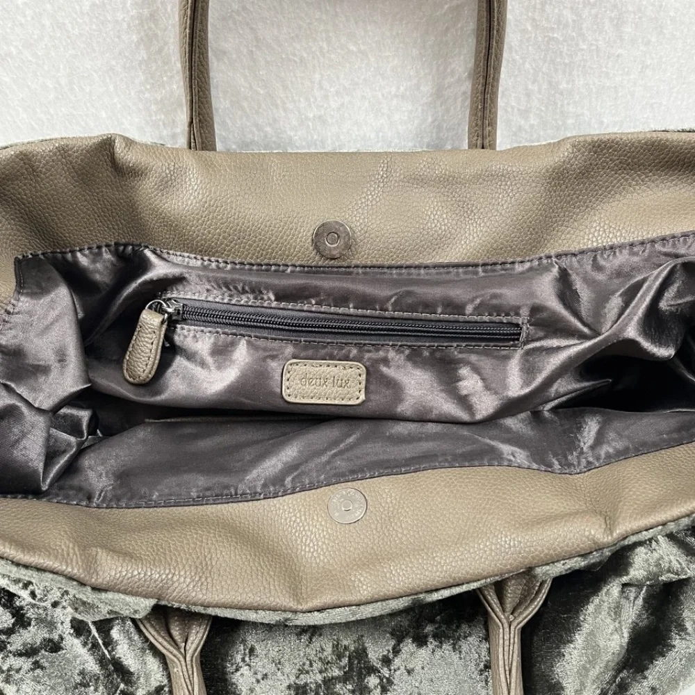 Deux Lux Misha Satchel Olive Green Velvet Large Tote Boho Detachable Strap